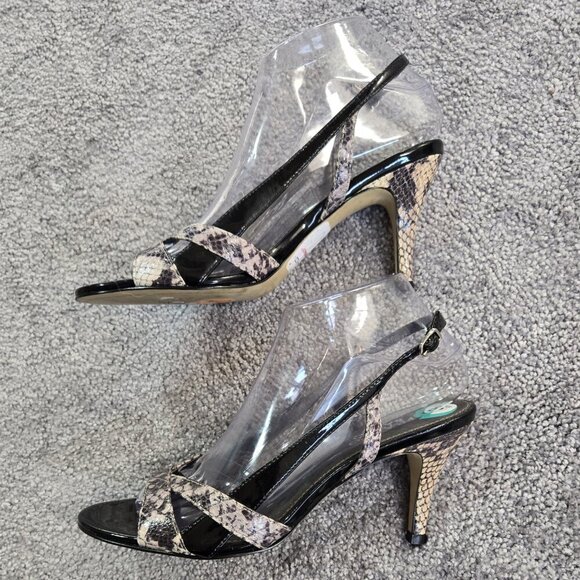 Franco Sarto Dallas Black Snakeskin Print Embossed Slingback Round Toe Heels - Picture 8 of 10